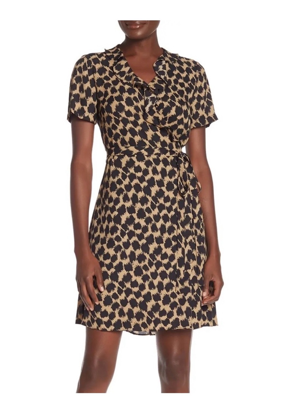 Diane Von Furstenberg Black and Tan Abstract Short Wrap Dress